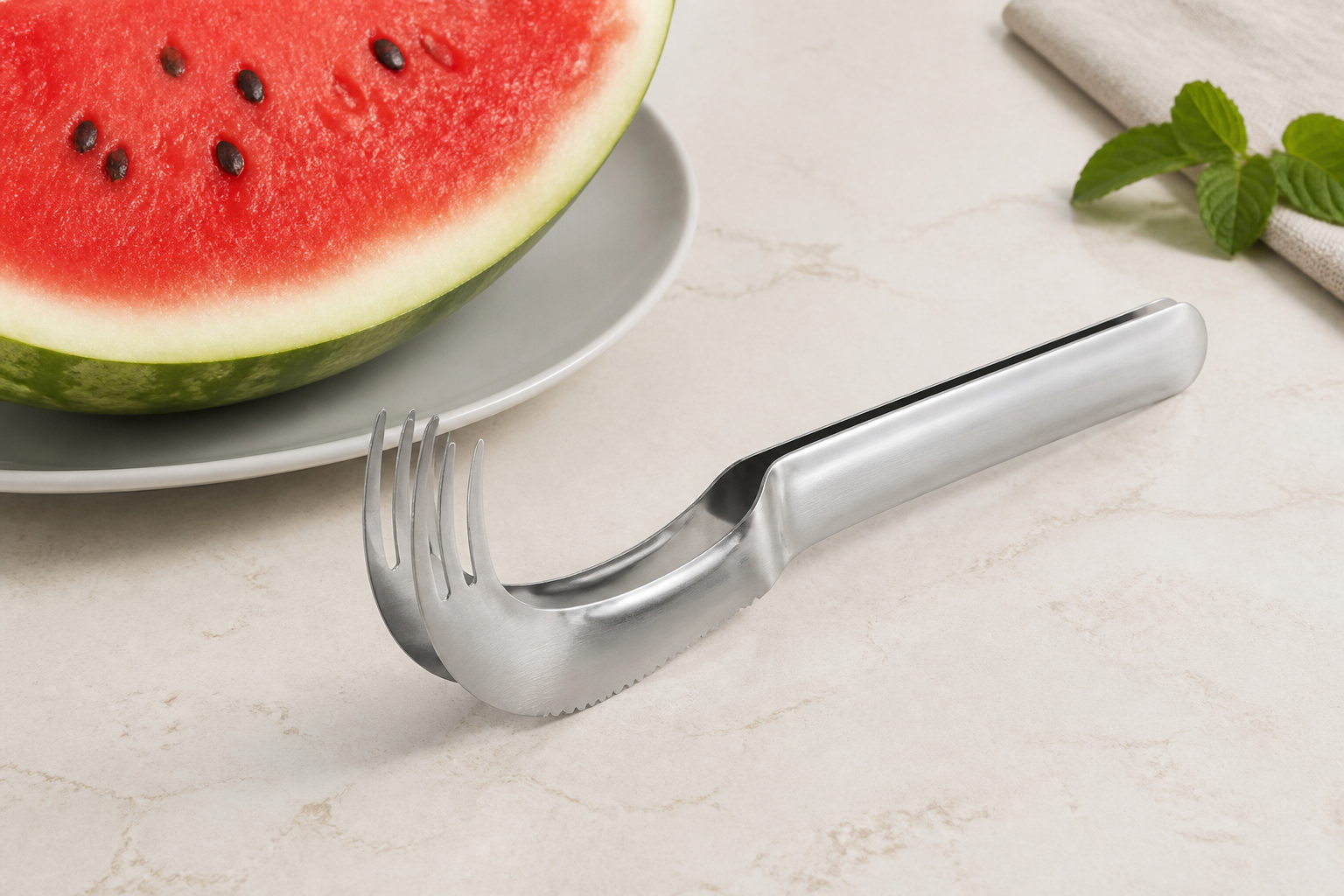 A watermelon fork slicer